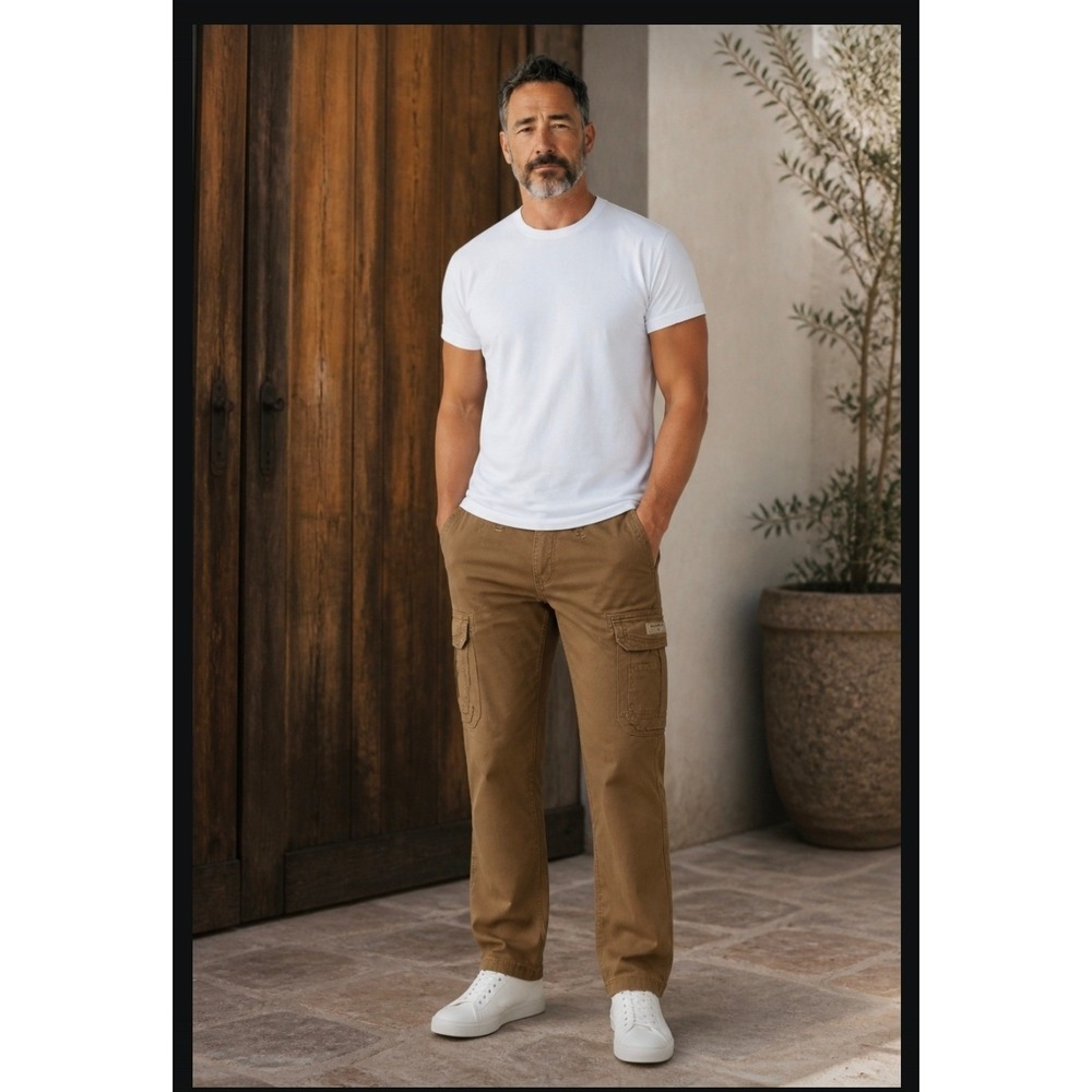 Unionbay Mens Cargo Pants 34x32 Brown Cotton Twill Straight Leg Utility Trousers